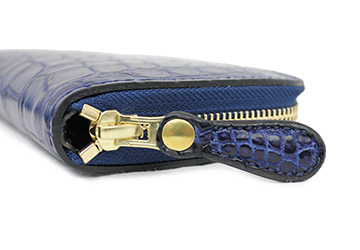 クロコダイル藍染ラウンドファスナー長財布（ワニ革/日本製）｜革製品